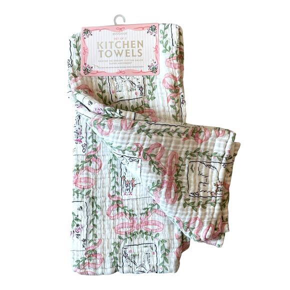 ENVOGUE Kitchen Dish Drying Mat & Towel Set of 4 Dogs & Pink Bows NEW - Picture 6 of 16